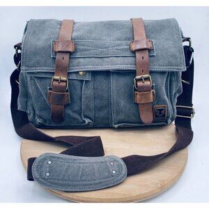 Muchuan Messenger Bag Mens XL Gray Canvas Fold Over Business bag